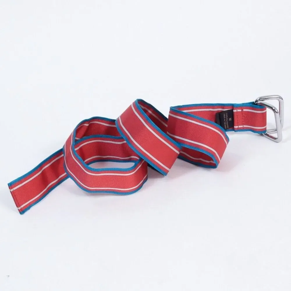 Brooks Brothers 346 Web Belt Red/Blue Striped D-Ring Canvas Mens Adjustable, M